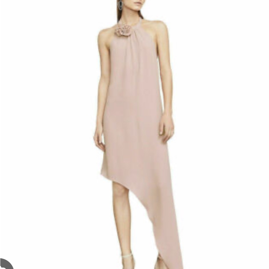 Bcbgmaxazria Pink Tan Asymmetrical Halter Gown